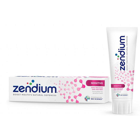 Zendium Sensitive toothpaste strengthens teeth, helps reduce their sensitivity. 75 ml