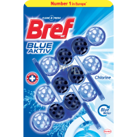 Bref Blue Aktiv Chlorine WC block for hygienic cleanliness and freshness of your toilet, colors the water in a blue shade 3 x 50 g