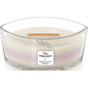 WoodWick Trilogy Terrace Blossom - Flower terrace scented candle with wooden wide wick and boat lid 453 g