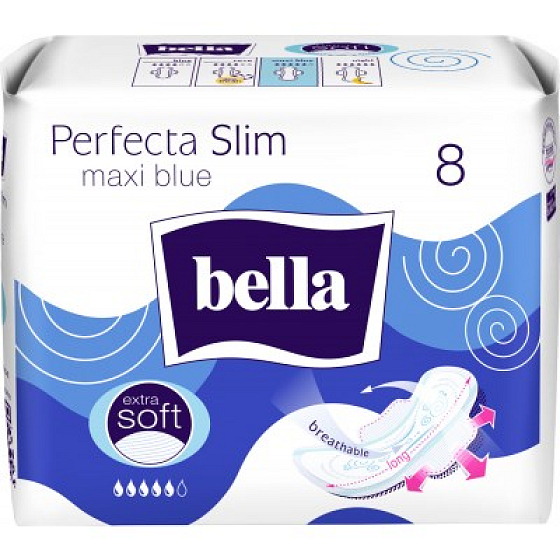 Bella Perfecta Slim Maxi Blue ultra-thin sanitary pads with wings 8 pieces