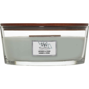 WoodWick Lavender & Cedar - Lavender and cedar scented candle with wooden wick and lid glass boat 453 g