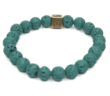 Lava dark green with royal mantra Om, bracelet elastic natural stone, ball 8 mm / 16-17 cm, born of the four elements