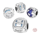 Sterling silver 925 3 sided travel charm, travel bracelet bead