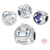 Sterling silver 925 3 sided travel charm, travel bracelet bead