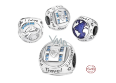 Sterling silver 925 3 sided travel charm, travel bracelet bead