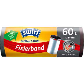Swirl retractable bags with elastic hem, 68 × 73 cm, 19 µ, 60 l, 10 pcs