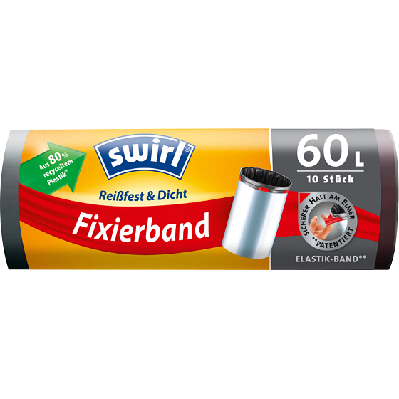 Swirl retractable bags with elastic hem, 68 × 73 cm, 19 µ, 60 l, 10 pcs