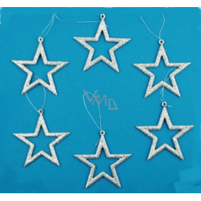 Silver stars for hanging 6 pieces in a box of 7.5 cm