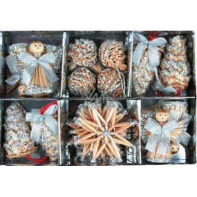 Straw decoration with glitter in a silver box of 22 pieces
