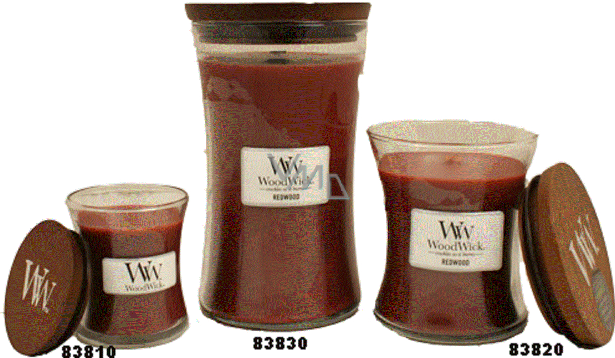 WoodWick Redwood Sandalwood scented candle with wooden wick and glass