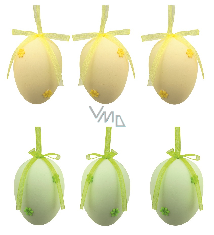 Plastic eggs for hanging 5 cm, with a flower, 6 pieces in a bag VMD