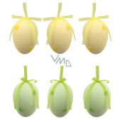 Plastic hanging eggs 5 cm, with a flower, 6 pieces in a bag