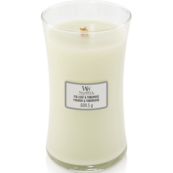 WoodWick Fig Leaf & Tuberose - Fig leaves and tuberose scented candle with wooden wick and lid glass large 609 g