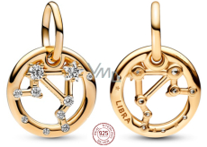 Charm Sterling Silver 925 Gold Plated Zodiac Sign Libra, Pendant Bracelet