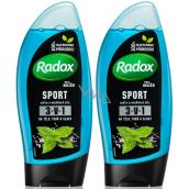 Radox Men Sporty Watermint & Sea Minerals 3in1 shower gel and shampoo for men 2 x 250 ml, duopack