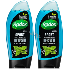 Radox Men Sporty Watermint & Sea Minerals 3in1 shower gel and shampoo for men 2 x 250 ml, duopack