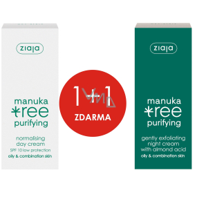 Ziaja Manuka Tree normalizing day cream 50 ml + gently exfoliating night cream 50 ml, duopack