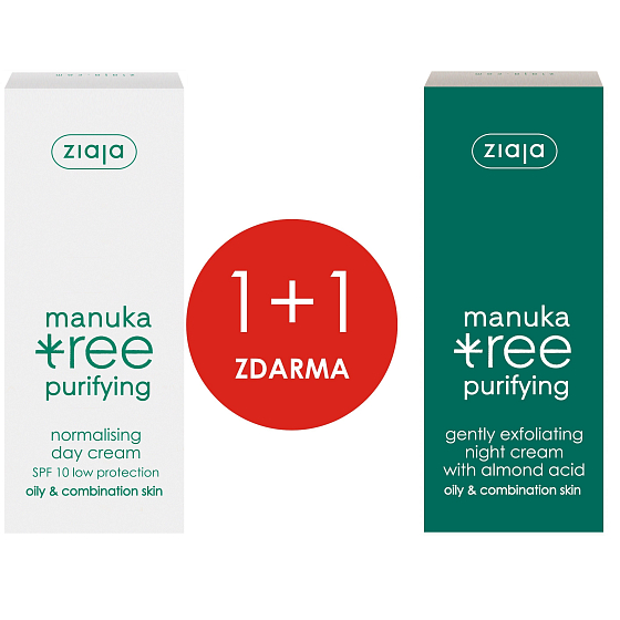 Ziaja Manuka Tree Day Cream Normalizing 50 ml + Night Cream Gently Exfoliating 50 ml, duopack