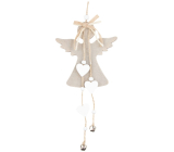 Wooden angel grey for hanging with bell 11 x 25 cm