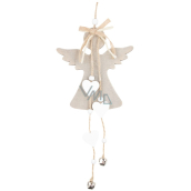 Wooden angel grey for hanging with bell 11 x 25 cm