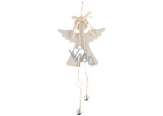 Wooden angel grey for hanging with bell 11 x 25 cm