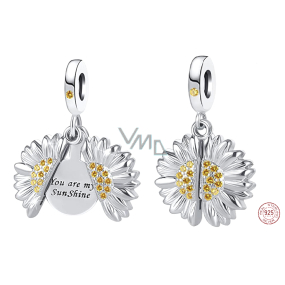 Sterling silver 925 Blossoming sunflower with inscription - You are my sunshine, openable bracelet pendant love