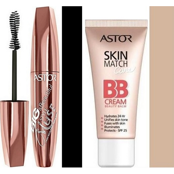 Astor Big & Beautiful Style Muse mascara 800 Black 12 ml + Astor SkinMatch Care 5in1 SPF25 BB cream 100 Ivory 30 ml