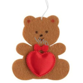 Felt teddy bear with a brown heart for hanging 6.5 cm