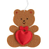 Felt teddy bear with heart, brown, for hanging, 6.5 cm
