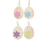 Wooden egg with flower for hanging 10 cm 1 piece