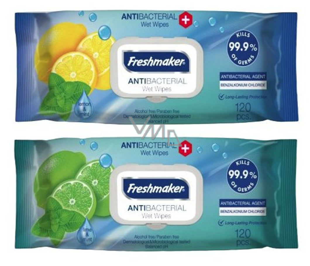 Freshmaker Lime & Mint antibacterial wet wipes for hands and body 120