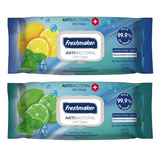 Freshmaker Lime & Mint antibacterial wet wipes for hands and body 120 pieces