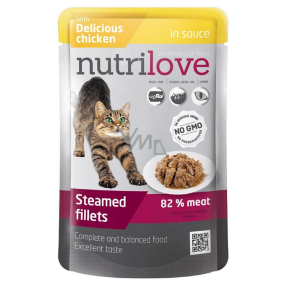 Nutrilove Stewed fillets with juicy chicken in sauce complete cat food pouch 85 g