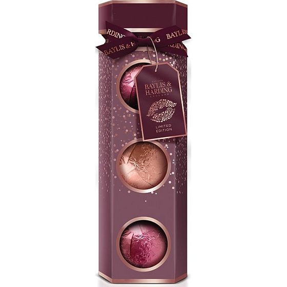 Baylis & Harding Cranberry Martini sparkling ballistic bath ball 3 x 100 g, cosmetic set