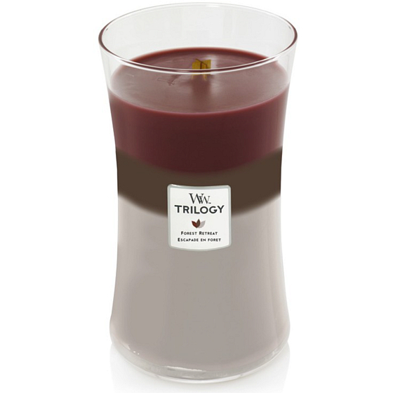 WoodWick Trilogy Forest Retreat - Escape to the forest scented candle with wooden wick and lid glass large 609 g