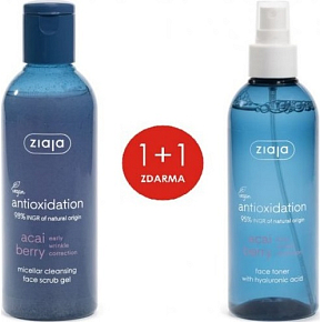 Ziaja Acai Berry micellar gel with peeling 200 ml+ Ziaja Acai Berry skin toner with hyaluronic acid spray 200 ml, duopack
