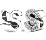 Charm Sterling silver 925 Alphabet letter S, bead for bracelet