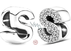Charm Sterling silver 925 Alphabet letter S, bead for bracelet