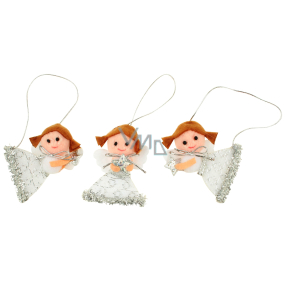 Angels with silver accessories for hanging 10 x 6 cm in a box of 3 pieces