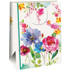 Ditipo Kraft gift bag 27 x 12 x 37 cm white, colorful flowers
