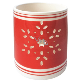 Ceramic red candlestick with snowflake 9 cm