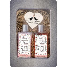 Bohemia Gifts Happy Home shower gel for women 250 ml + hair shampoo 250 ml + wooden heart 1 piece, tin box cosmetic set