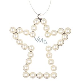 Metal hanging angel with white pearls 9 cm