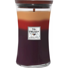 WoodWick Trilogy Holiday Cheer - Holiday joy scented candle with wooden wick and lid glass large 609 g