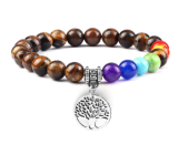 Chakra bracelet Tree of Life + Wood, healing, elastic, ball 8 mm / 16-17 cm