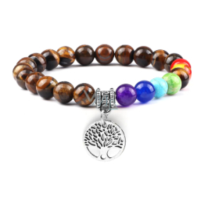 Chakra bracelet Tree of Life + Wood, healing, elastic, ball 8 mm / 16-17 cm