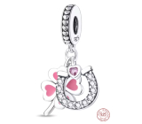 Charm Sterling Silver 925 Four-Leaf Clover for Luck, Horseshoe, Heart, 3-in-1 Pendant for Luck Bracelet