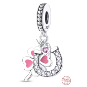 Charm Sterling silver 925 Four-leaf clover for luck, horseshoe, heart, 3in1 lucky bracelet pendant