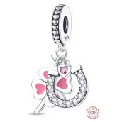 Charm Sterling Silver 925 Four-Leaf Clover for Luck, Horseshoe, Heart, 3-in-1 Pendant for Luck Bracelet