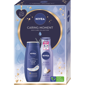 Nivea Caring Moment Creme Care caring shower gel 250 ml + Smooth Sensation body lotion 400 ml, cosmetic set for women